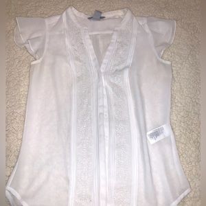 H&M Sheer Lace Top - White Lace Blouse Flutter Sleeves Whimsy Cottage Small Sz 4